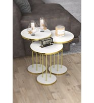 Zigon Sehpa Terra 3'lü Set Altın Beyaz