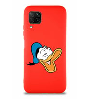 Huawei P40 Lite Soft Premier Kapak Donald Duck-E Tasarımlı Silikon Kılıf - Kırmızı (Şeffaf)