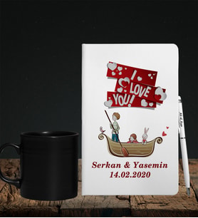 Sevgililer Gününe Özel Defter Kalem & Siyah Varil Kupa Hediye Seti 8