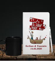 Sevgililer Gününe Özel Defter Kalem & Siyah Varil Kupa Hediye Seti 8
