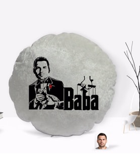 BK Gift Kişiye Özel Baba Godfather Silüet Yuvarlak Dekoratif Kırlent Yastık-2