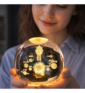 Astronot Adam Çoklu Model Ahşap Altlıklı USB LED Kristal Cam Küre Gece Lambası (Karışık)