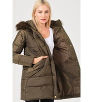 Dewberry Kadın %100 Polyester Kaban Haki Z6745 Katmanlı Kombin, Şehir ve Ofis Stili, Kazak ve Gömlek Kombini