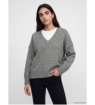 LCW Vision Gri V Yaka Oversize Kadın Triko Kazak