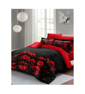 Sevgililer Günü Özel Çift Kişilik Nevresim Takımı Pamuk Saten Black Rose