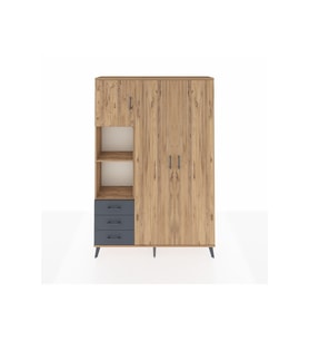 Arges Dolap 6 Raflı 3 Çekmeceli Tek Askılı 132x30x195 Çam-Çam/Antrasit