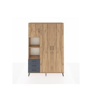 Arges Dolap 6 Raflı 3 Çekmeceli Tek Askılı 132x30x195 Çam-Çam/Antrasit