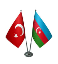 Masa Üstü Azerbaycan Bayrağı Türk Bayrağı İkili Krom Direk Masa Bayrak Seti