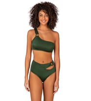 Endeep Kadın Halka Aksesuarlı Tek Omuz Yeşil Bikini Takımı