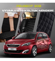Peugeot 308 Siyah Renk Tay Tüyü Cepli & Terletmez Sırtlı Oto Koltuk Minder Seti - Koltuk Koruma Kılıfı (ÖN & ARKA TAM SET)