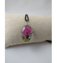 YAŞAYAN CANLI KOLYE/KELEBEK DESENLİ KURUTULMUŞ GELİN ÇİÇEĞİ- PEMBE MODELİ