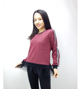 Toontoy Kız Çocuk Kol Üstü Ve Arkası Şeritli Sweatshirt (Kırmızı)