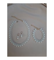 Küçük Büyük İncili Kolye Küpe Bileklik Set Hediye Set (Beyaz)