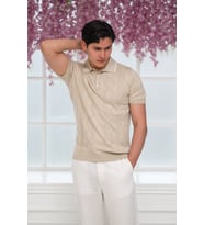 Slimfit Kolları Lastikli Likralı Desenli Polo Yaka Triko T-shirt