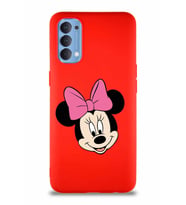 Oppo Reno 4 Soft Premier Kapak Minnie Mouse-C Tasarımlı Silikon Kılıf - Kırmızı (Şeffaf)