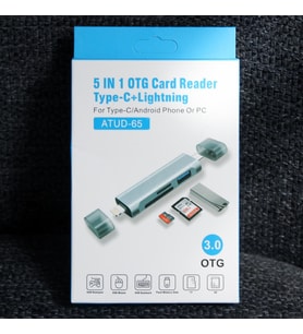CR61 5in1 Çift Girişli OTG Kart Okuyucu Hub – Type-C & iPhone ile Uyumlu SD, Micro SD USB 3.0 Adaptör