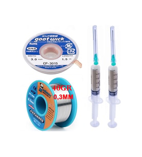 Dörtlü Set Flux,lehim Emme Fitili 3,0mm Ve Mechanic Lehim Teli 40gr 0,3mm X02