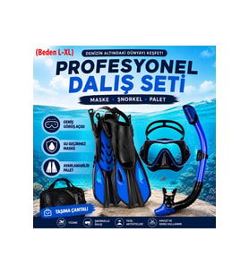 HyMark Full Dalış Seti (L-XL) Beden Maske Şnorkel Palet Ayarlanabilir Profesyonel Deniz Seti Taşıma Çantalı