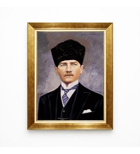 Tablore Atatürk Mavi Arka Plan Yağlı Boya Efektli Çerçeveli Tablo