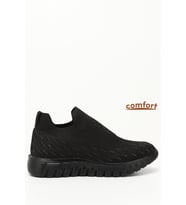Divamod 502 Kadın Siyah Triko Taşlı Memory Foam Tabanlıklı Comfort Sneaker (Siyah)