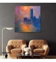 Kare Kanvas  Tablo Ünlü Eserler Claude Monet Parlemento Evleri