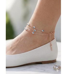 925 Ayar Gümüş Papatya Silver Minimal Üç Sıra Nazar Göz Halhal.rose.gold.rodaj Renk Seçeneği