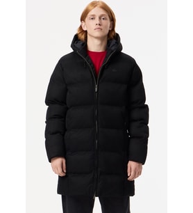 Lacoste Down Fill Mens Parka Sabit Kapüşonlu Kaz Tüyü Erkek Fitilli Parka Siyah
