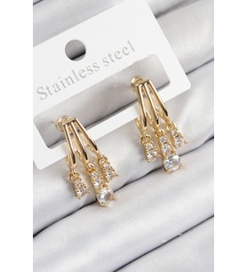 Pirinç Zirkon Taşlı Sallantılı Model Gold Renk Kadın Küpe (Çok Renkli)