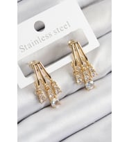 Pirinç Zirkon Taşlı Sallantılı Model Gold Renk Kadın Küpe (Çok Renkli)