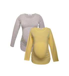 LuvmaBelly MYRA2309_2304 Hamile tshirt seti (Gri - Sarı)