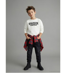 LCW Kids Beyaz Stranger Things Baskılı Erkek Çocuk Sweatshirt