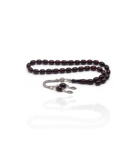 Bordo Sürmeli Fırınlanmış Arpa Kesim Sıkma Kehribar Tesbih 201023158