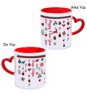 Biresimden İsimli Yılbaşı Hediyesi Happy New Year Kalp Kulp Kupa Bardak (Kırmızı-Beyaz)