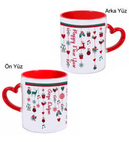 Biresimden İsimli Yılbaşı Hediyesi Happy New Year Kalp Kulp Kupa Bardak (Kırmızı-Beyaz)