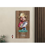 BK Gift Kişiye Özel Balıkçı Karikatürlü Kabartma Figürlü Ahşap Tablo-3, Arkadaşa Hediye, Sevgiliye Hediye, Duvar Dekoru