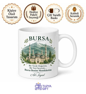 Bursa Memleket Temalı Kişiye Özel Baskılı Kupa Bardak Hediye
