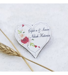 30 Adet Kalp Ahşap Nikah Magnet UV Baskı Nişan Hediyeliği Ekonomik-