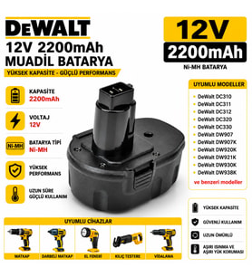 DEWALT DW977, DW979, DW980, DW981 ile Uyumlu Muadil Matkap Bataryası