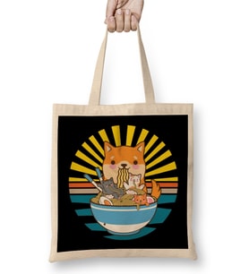 Cat Ramen Dog Shiba Inu Japanese Kawaii Cute Anime Puppy Bez Çanta Uzun Saplı