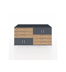 Kronos Konsol 2 Raflı 6 Çekmeceli 4 Kapaklı 176x59x99 Antrasit-Antrasit/Çam