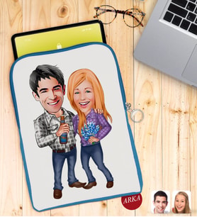 BK Gift Kişiye Özel Sevgililer Karikatürlü Taşınabilir Koruyucu Tablet Kılıfı & Organizer Çanta - Mavi-50