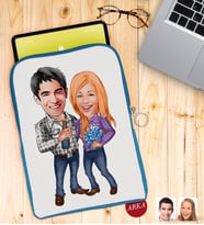BK Gift Kişiye Özel Sevgililer Karikatürlü Taşınabilir Koruyucu Tablet Kılıfı & Organizer Çanta - Mavi-50