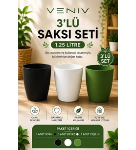 3’lü Saksı Seti - Canlı Renkler, Modern Tasarım - Saksı 1.25 L