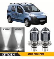 Citroen Nemo 2008-2022 Uyumlu Mercekli Far Ampulü Led Xenon Beyaz Şimşek Etkili Led Lamba Uzun Kısa
