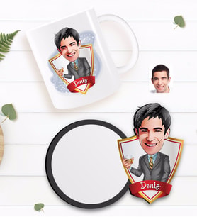 BK Gift Kişiye Özel Erkek Karikatürlü Beyaz Kupa ve Ahşap Bardak Altlığı Hediye Seti-52
