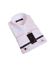 Beyaz Dar Kesim Micro Kumaş Kol Düğmeli Slim Fit Erkek Gömlek - 201-1