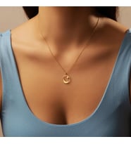 Kişiye Özel 925 Ayar Gümüş Ay Yıldız Kolye (Gold)