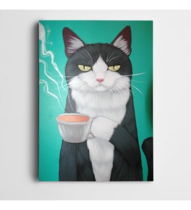Kedi Kahve Kanvas Tablo