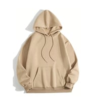Erkek 3 İplik Pamuklu Kapüşonlu Kanguru Cepli Sweatshirt Hoodie - Bej