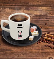 BK Gift Kişiye Özel Siyah Sunum Tabaklı Baba Godfather Tasarımlı Türk Kahvesi Fincanı Model 11